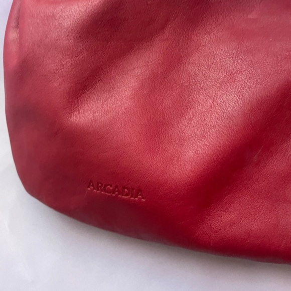 Arcadia Red and Brown Hobo Shoulder Bag with Leather Texture - Picture 4 of 5